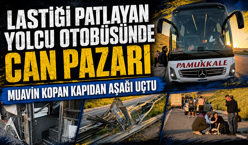 Lastiği patlayan yolcu otobüsünde can pazarı: Muavin kopan kapıdan aşağı uçtu