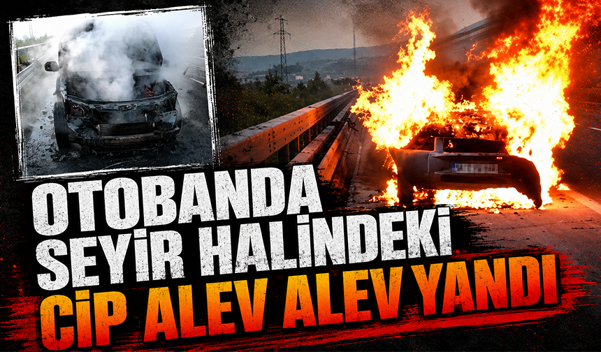 Bursa'da otobanda seyir halindeki cip alev alev yandı