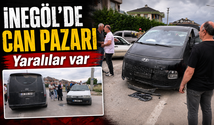 İnegöl'de minibüs ile otomobil çarpıştı!