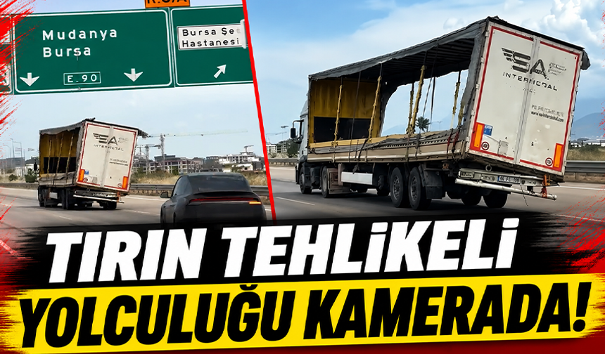Bursa'da yana yatmış şekilde seyreden dorse korkuttu