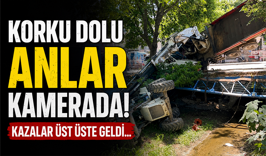 Bursa Mudanya'da vinç aracın üzerine devrildi, kepçe dereye uçtu