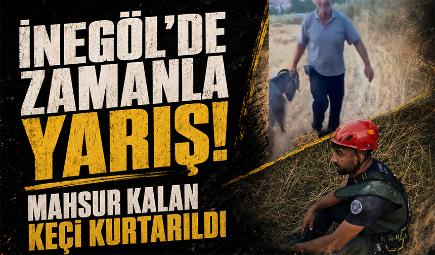 Bursa İnegöl'de zamanla yarış! Mahsur kalan keçi kurtarıldı