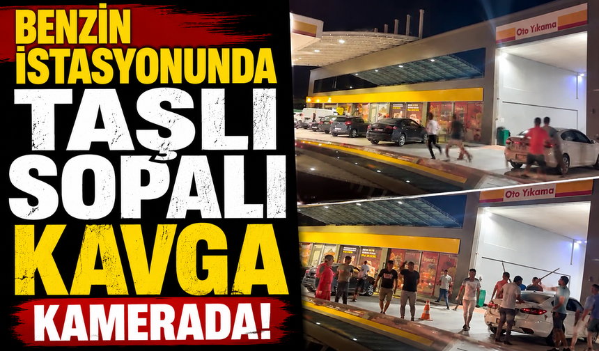 Bursa'da akaryakıt istasyonunda sopalı kavga kamerada