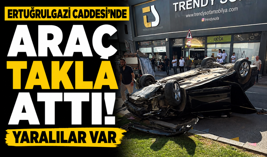 İnegöl'de Ertuğrulgazi Caddesi'nde araç takla attı; yaralılar var