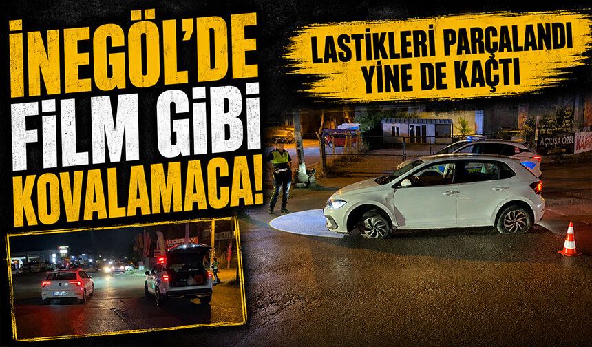 İnegöl'de film gibi kovalamaca! Lastikleri parçalandı, yine de kaçtı