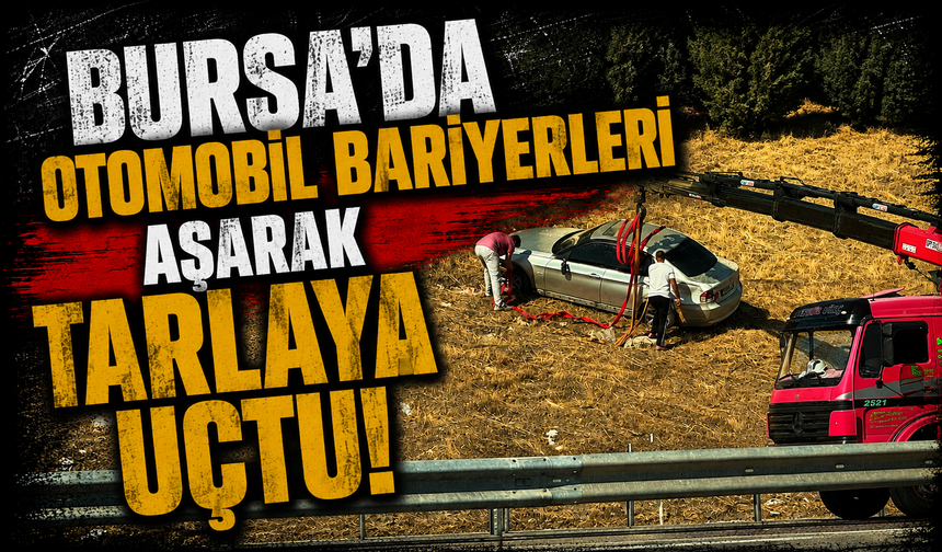 Bursa'da otomobil bariyerleri aşarak tarlaya uçtu!