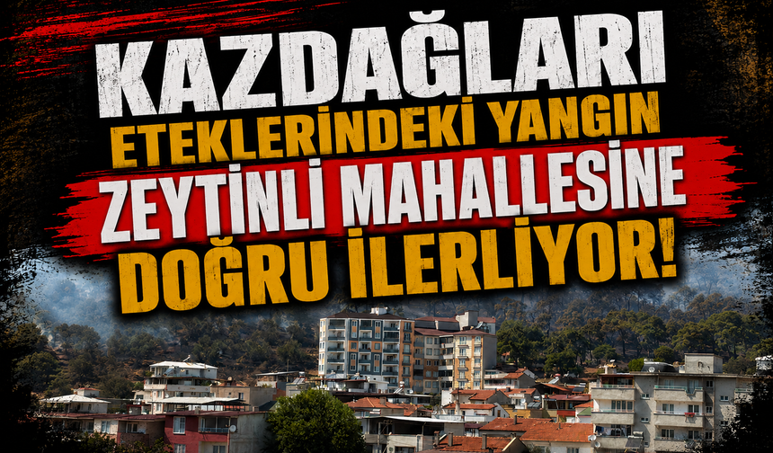 Kazdağları eteklerindeki yangın Zeytinli Mahallesine doğru ilerliyor