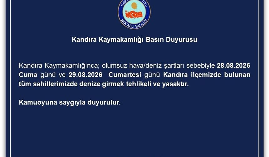 Kandıra'da denize girişler iki gün süreyle yasaklandı