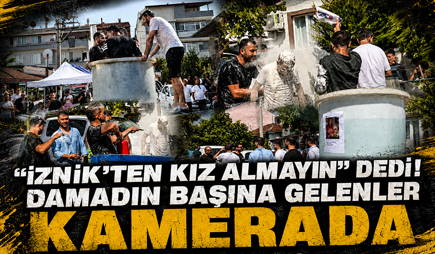 Bursa İznik'te böyle gelenek görülmedi.. Damat su tankına atıldı