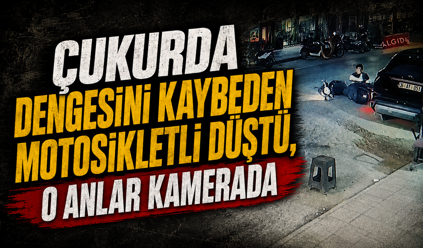 Bursa Gemlik'te çukurda dengesini kaybeden motosikletli düştü, o anlar kamerada