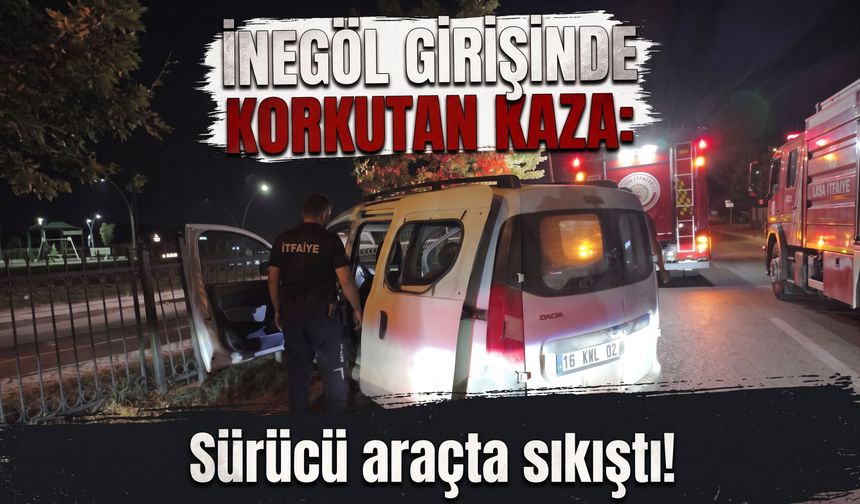 İnegöl girişinde korkutan kaza: Sürücü araçta sıkıştı!