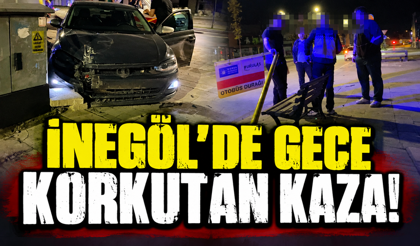 Bursa İnegöl'de otomobil yoldan çıktı, tabelaları devirdi!
