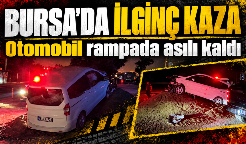 Bursa'da  kontrolden çıkan otomobil kum rampada asılı kaldı