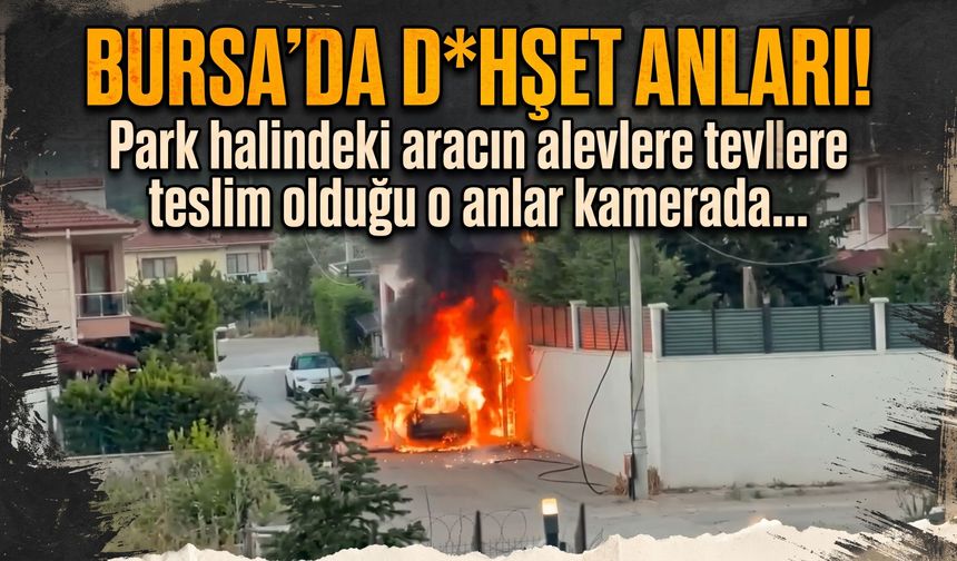 Bursa'da d*hşet anları! Park halindeki aracın alevlere teslim olduğu o anlar kamerada...