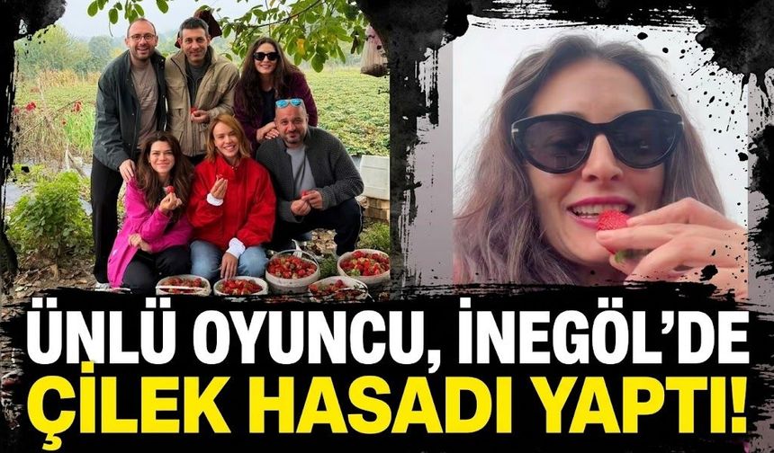 Ünlü oyuncu, İnegöl’de çilek hasadı yaptı!