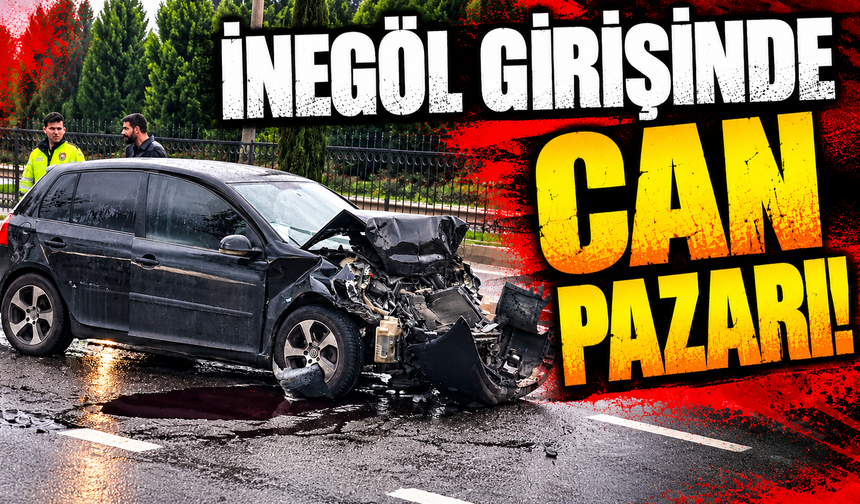 İnegöl girişinde otomobil otobüse çarptı