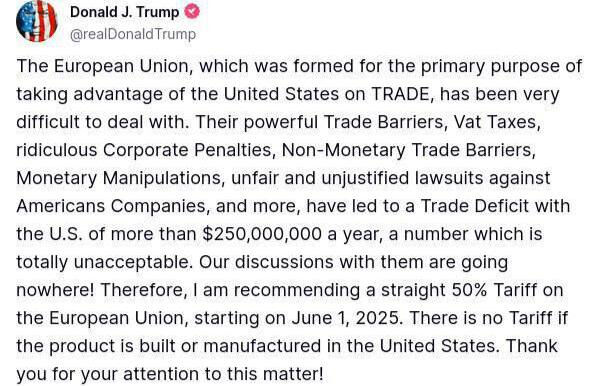 Trumptan Abye Gumruk Vergisi Resti Gorusmeler Hicbir Yere Varmiyor Diyerek 50 Vergi Cagrisi Yapti 17480022171846 1